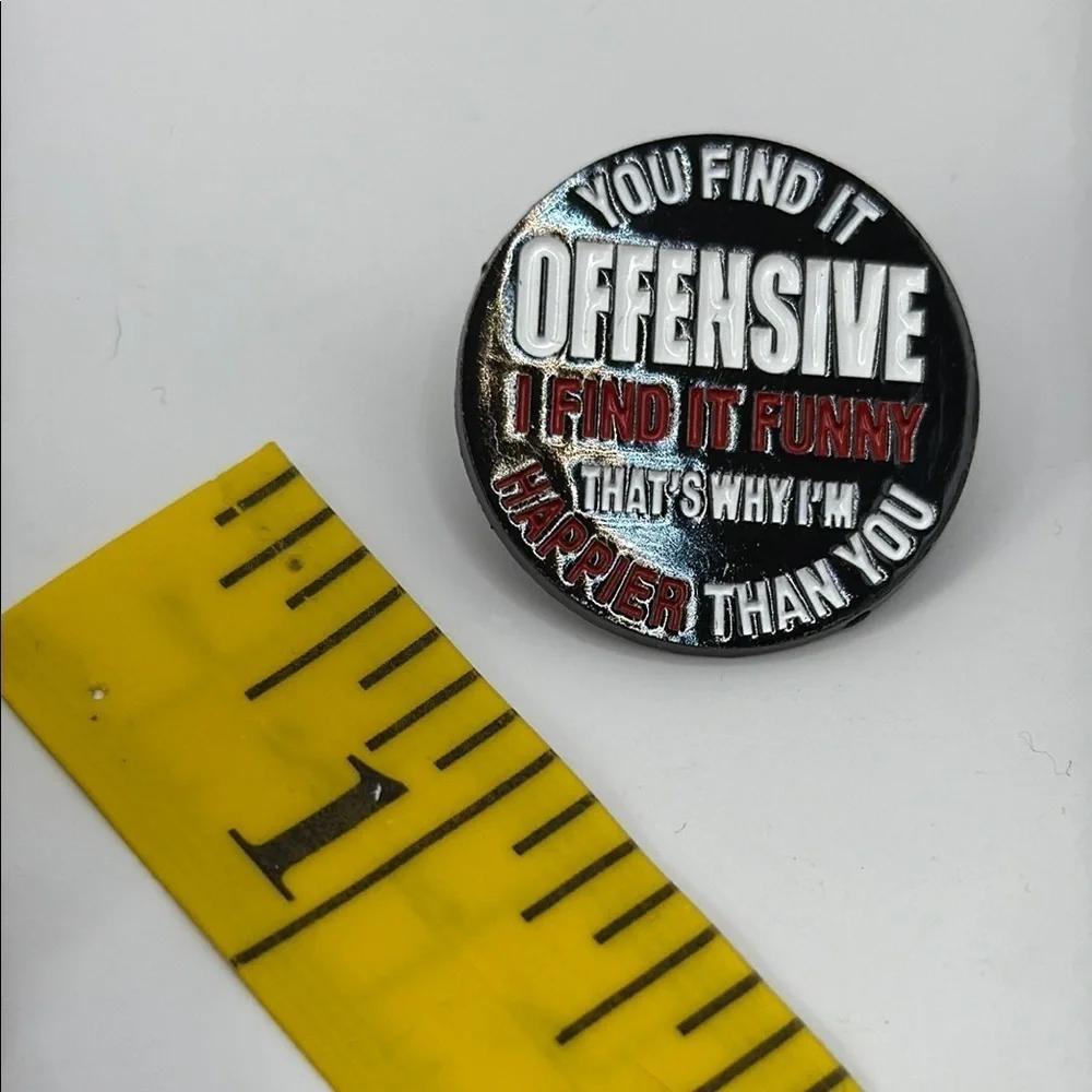 3/$25 Round Black and Red Humorous Button Pin Unisex